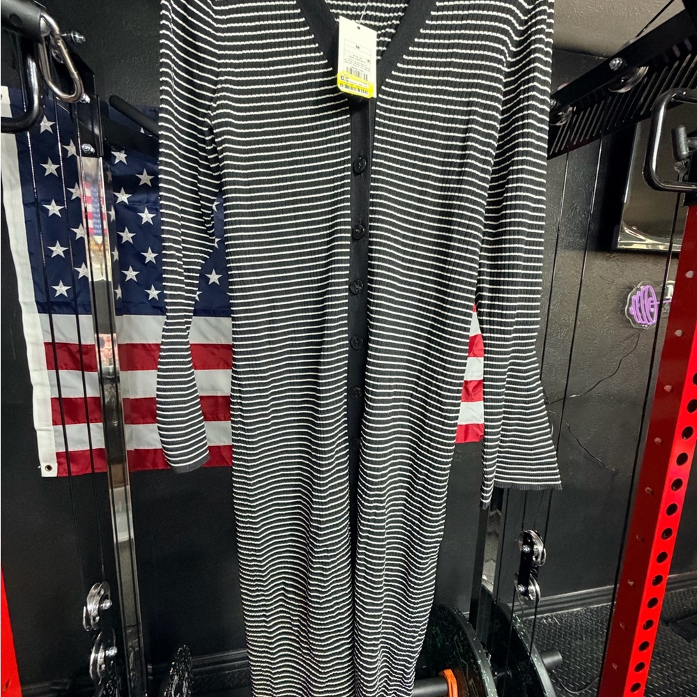 a new day Black and White Striped Button-Front Dress